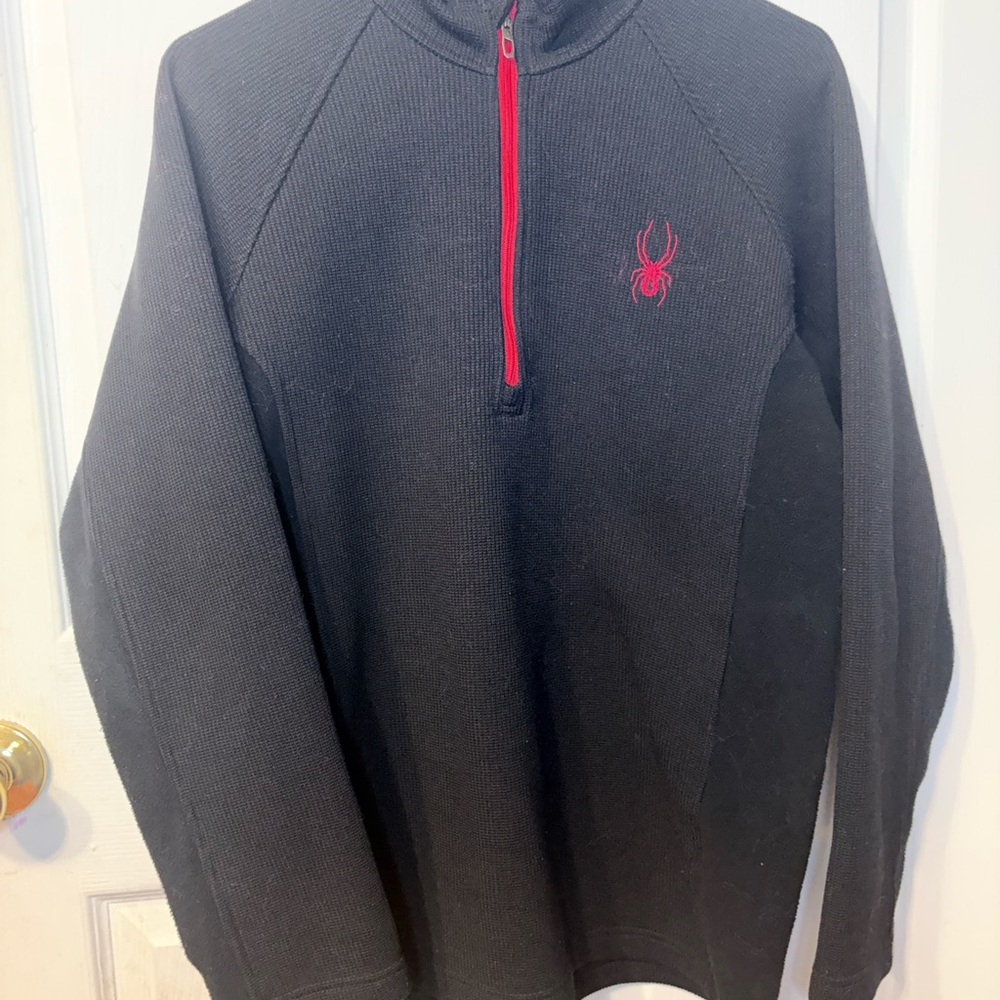 Spyder Black Zip-Up Sweater with Red Detail